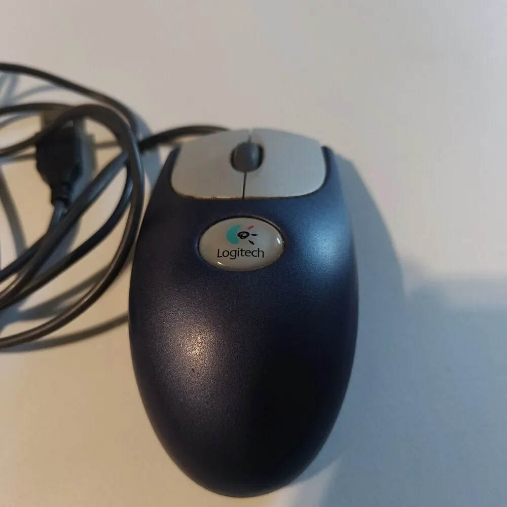 Logitech M-BJ58 Optical Wheel Mouse USB Wired Blue/Silver Vintage Y2K Tested